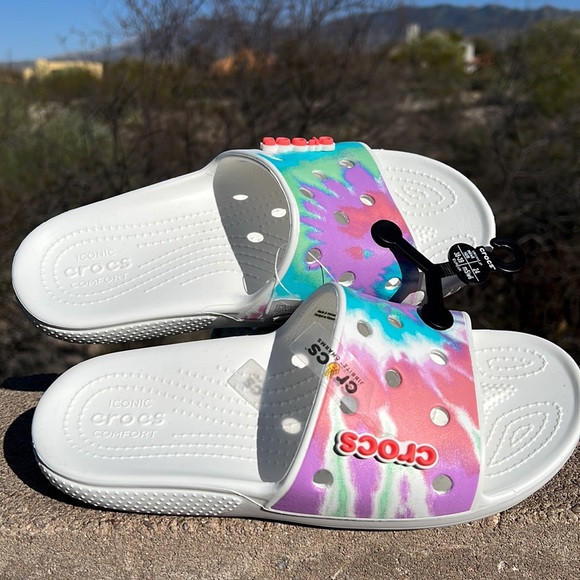 New Crocs Colorful Tie Dye Slide Sandals - Picture 4 of 16